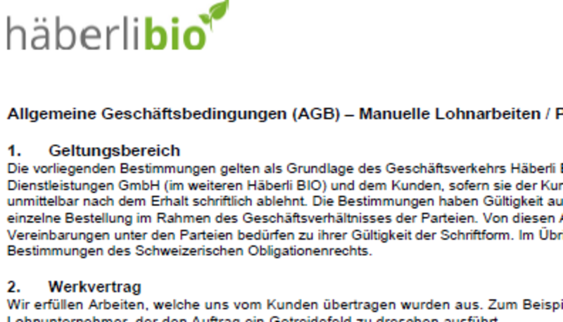 Allgemeine Geschäftsbedingungen der Häberli Bio