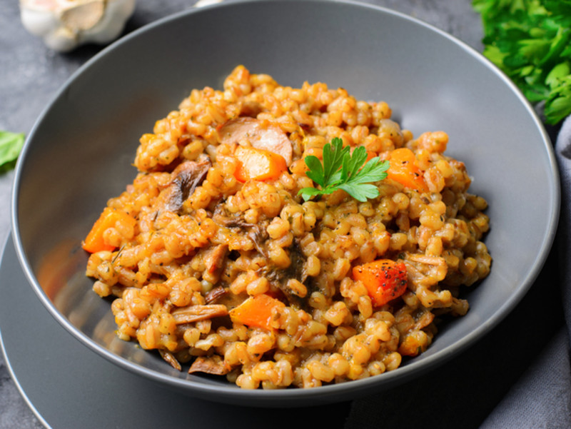 Rezept für Dinkelrisotto mit Kürbis und Pilzen